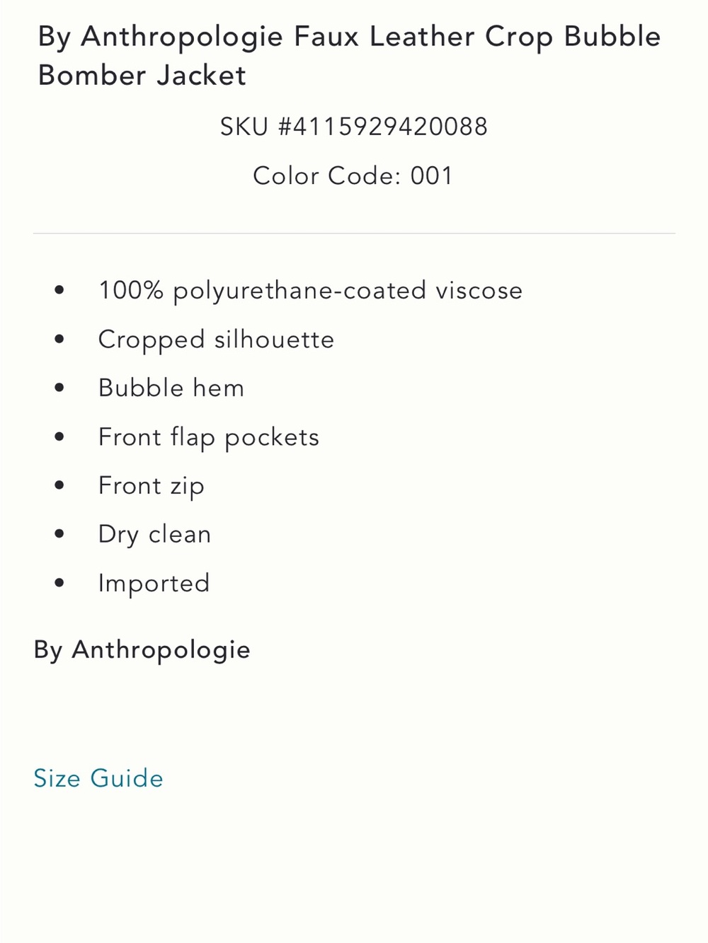 ✨ Anthropologie Faux Leather Crop Bubble Bomber Jacket Sz M - Picture 8 of 9